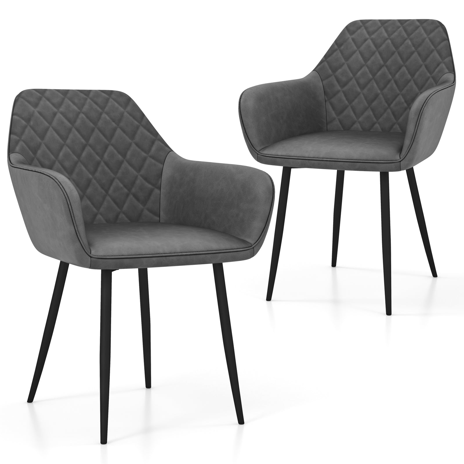 Leisure Dining Chair Set of 2 with Curved Backrest and Wide Seat-Coffee - Gray