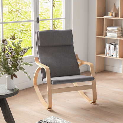 Stable Wooden Frame Leisure Rocking Chair with Removable Upholstered Cushion-Gray