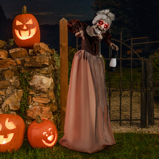 Life-Size Halloween Animatronic Moving and Talking Old Lady Hag Prop