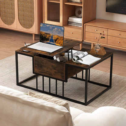 Lift Top Coffee Table Modern Center Table with Hidden Storage Compartment-Rusitc Brown