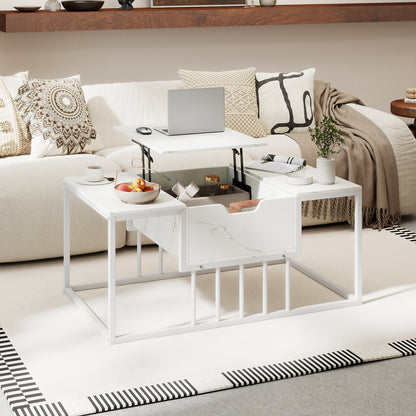 Lift Top Coffee Table Modern Center Table with Hidden Storage Compartment-White