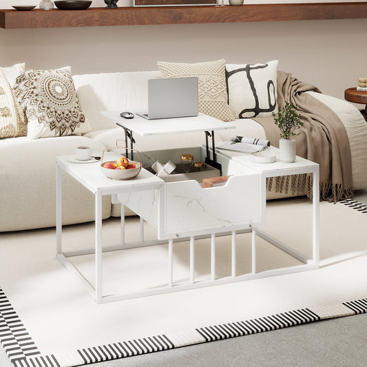 Lift Top Coffee Table Modern Center Table with Hidden Storage Compartment-White
