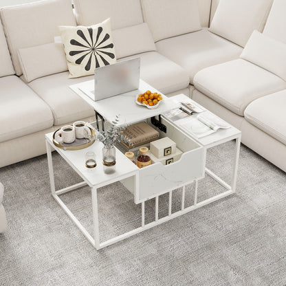 Lift Top Coffee Table Modern Center Table with Hidden Storage Compartment-White