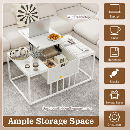 Lift Top Coffee Table Modern Center Table with Hidden Storage Compartment-White