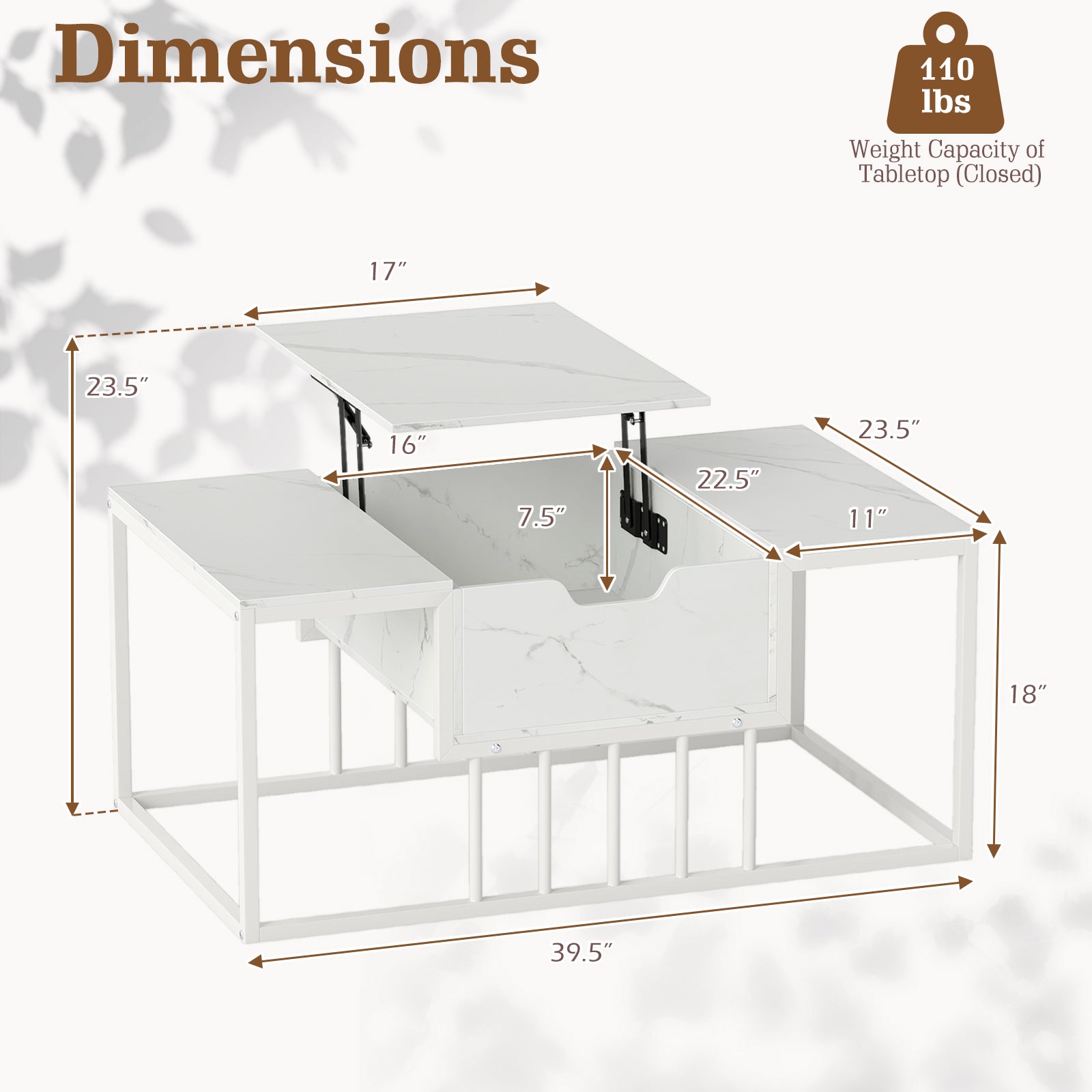 Lift Top Coffee Table Modern Center Table with Hidden Storage Compartment-White