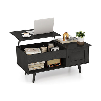 Lift Top Coffee Table with Storage and Hidden Compartment-Black - Black