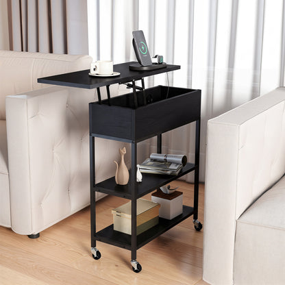 Lift Top Side Table with Charging Station and Wheels