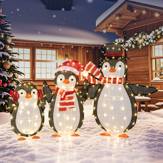Light up Penguins Christmas Decorations with 194 LED Lights and Zip Ties