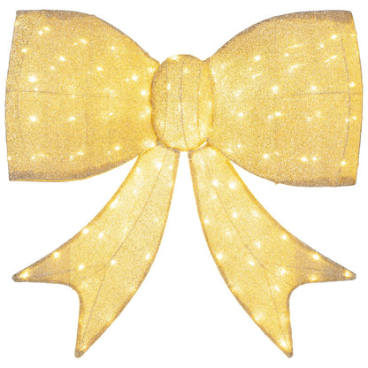 Lighted Christmas Bow Decoration with Warm White LED Lights-Golden