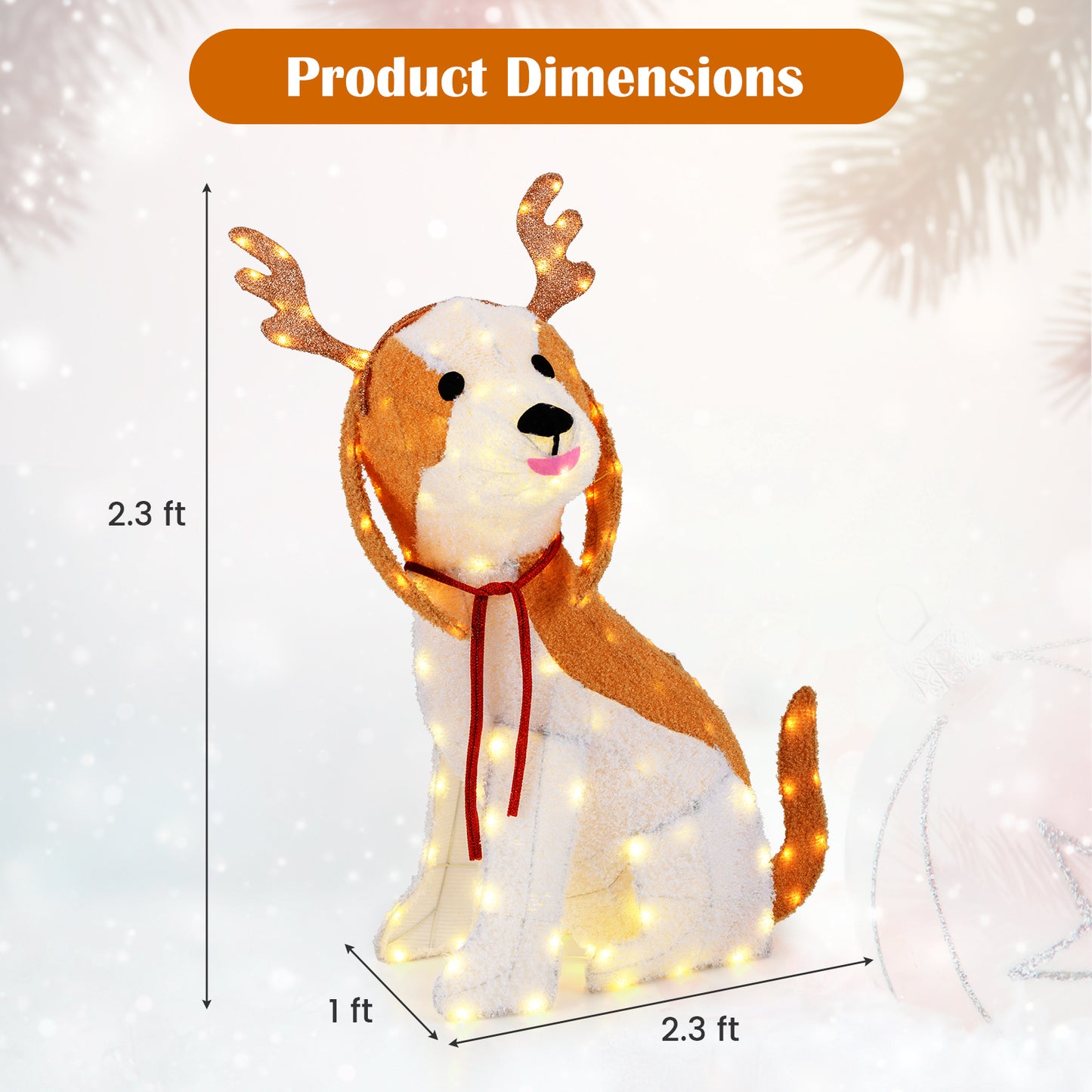 Lighted Christmas Dog with LED Lights Ground Stakes and Cable Tiers