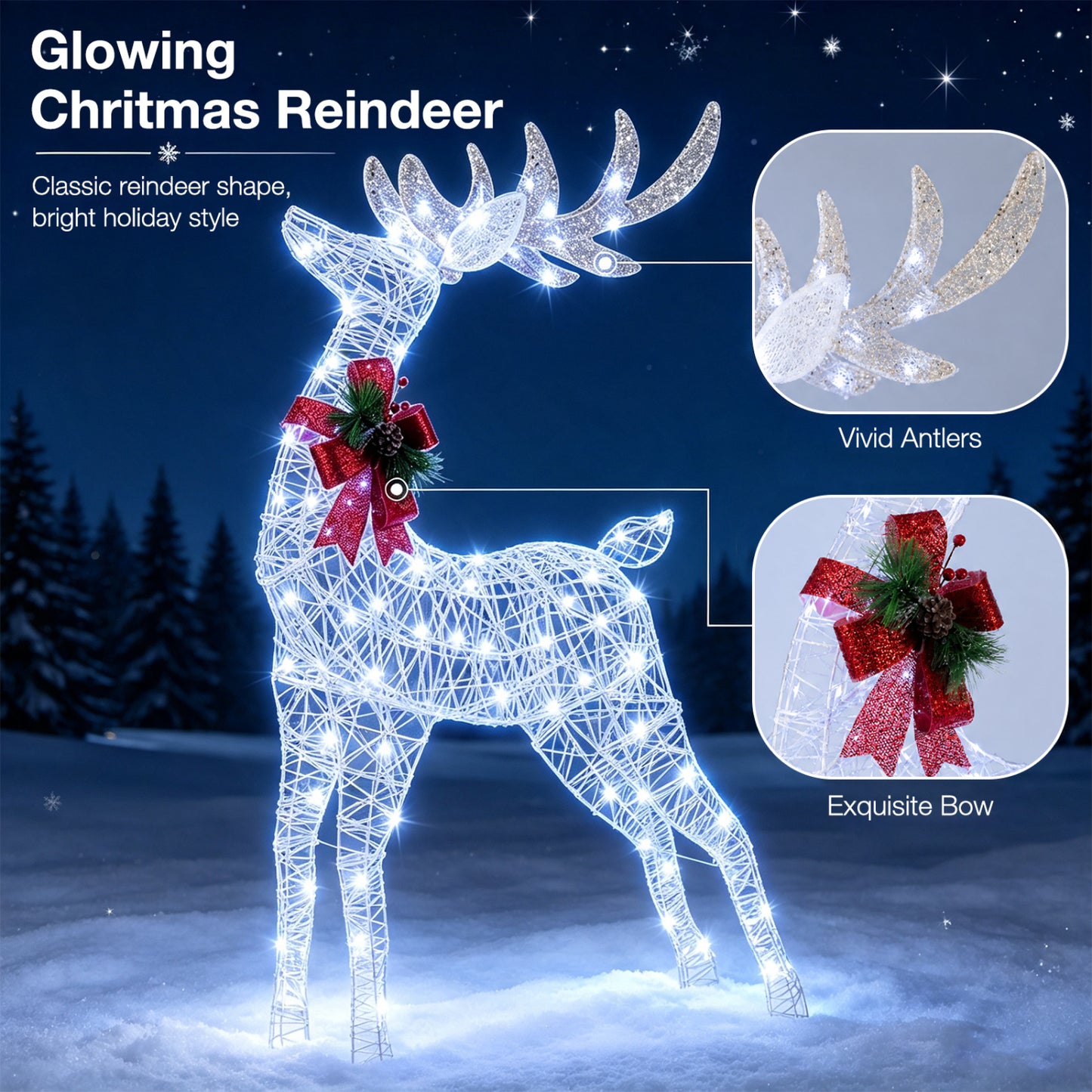 Lighted Christmas Reindeer Set with 170 Cold White LED Lights