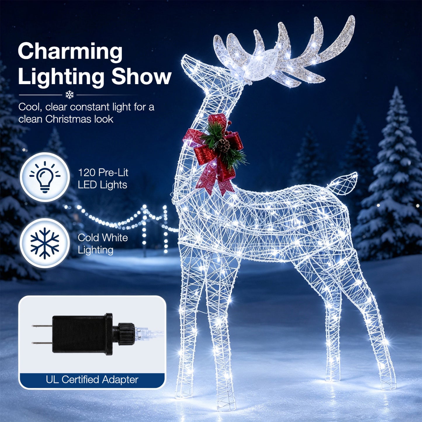Lighted Christmas Reindeer Set with 170 Cold White LED Lights