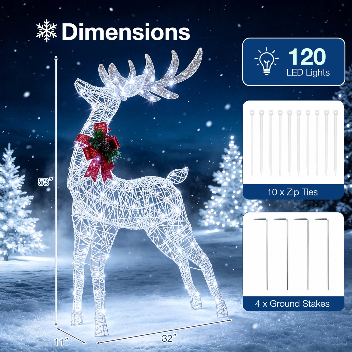 Lighted Christmas Reindeer Set with 170 Cold White LED Lights