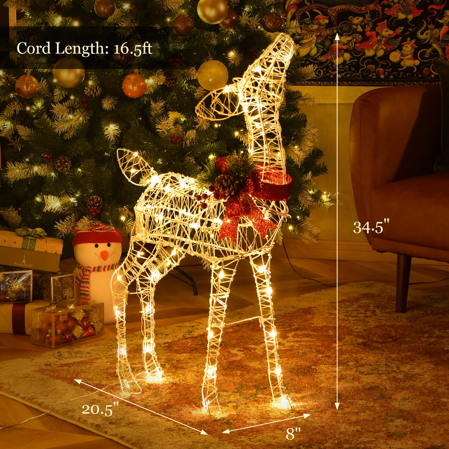 34.5 Inch Lighted Christmas Reindeer Decoration with 50 Warm White LED Lights