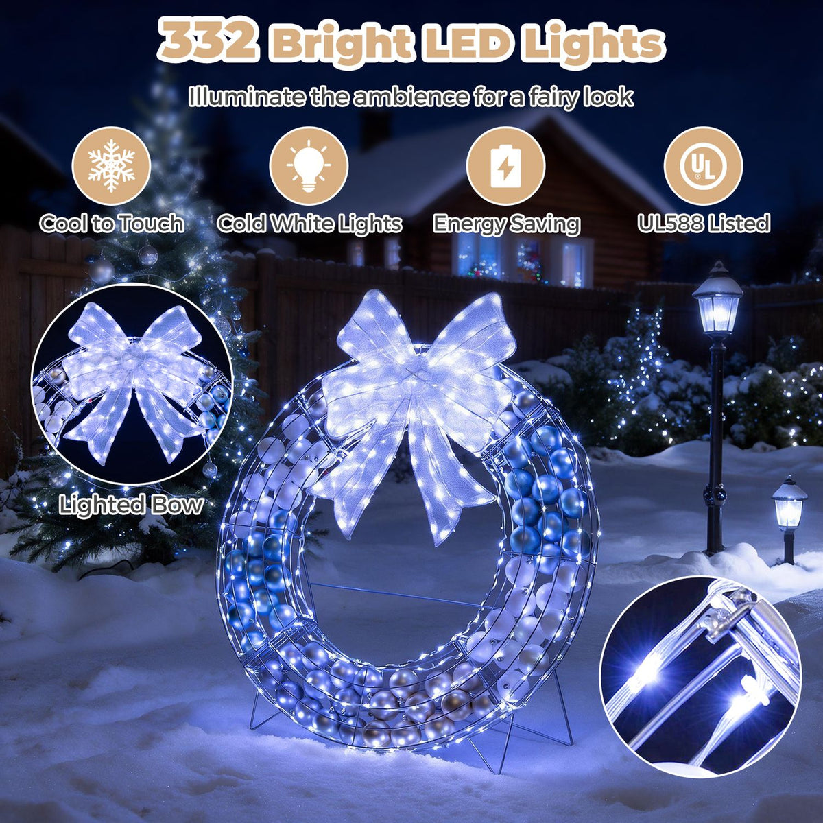 Lighted Christmas Wreath Decoration with 332 LED Lights