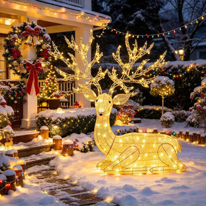 Lighted Kneeling Christmas Reindeer with 280 Warm White LED Lights