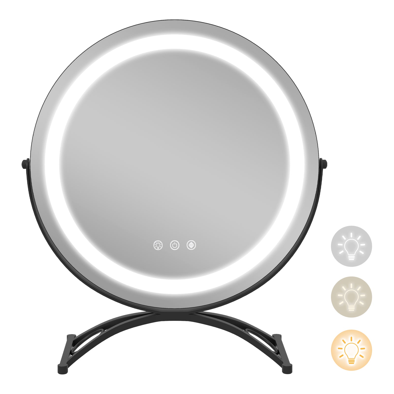 16 x 16 Inch Round LED Vanity Mirror with 3-Color Lighting and Brightness Dimming-Black