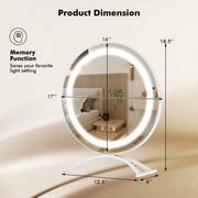 16 x 16 Inch Round LED Vanity Mirror with 3-Color Lighting and Brightness Dimming-White