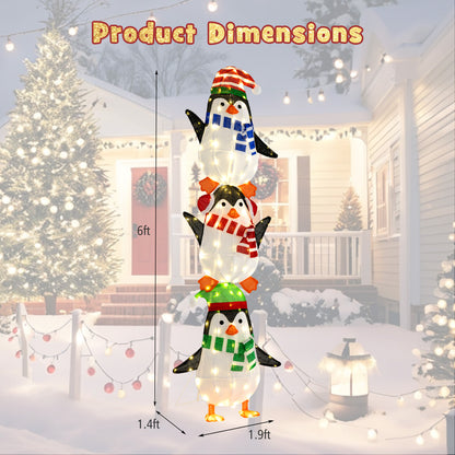 Lighted Penguins Decoration with Warm White Lights and Cute Hats