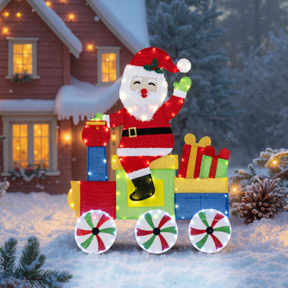Lighted Santa on Train Christmas Decoration with LED Lights