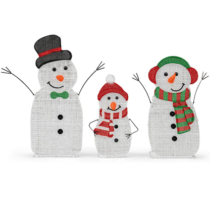 Lighted Snowman Family Christmas Decoration 3-Piece Pre-Lit 2D Snowman Set