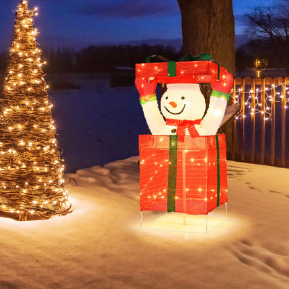 Lighted Snowman in Gift Box Christmas Decoration