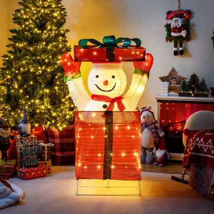 Lighted Snowman in Gift Box Christmas Decoration