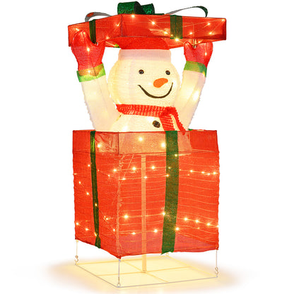Lighted Snowman in Gift Box Christmas Decoration