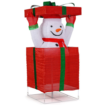 Lighted Snowman in Gift Box Christmas Decoration