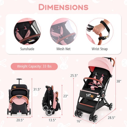 Lightweight Aluminium Frame Baby Stroller with Net-Pink - Pink