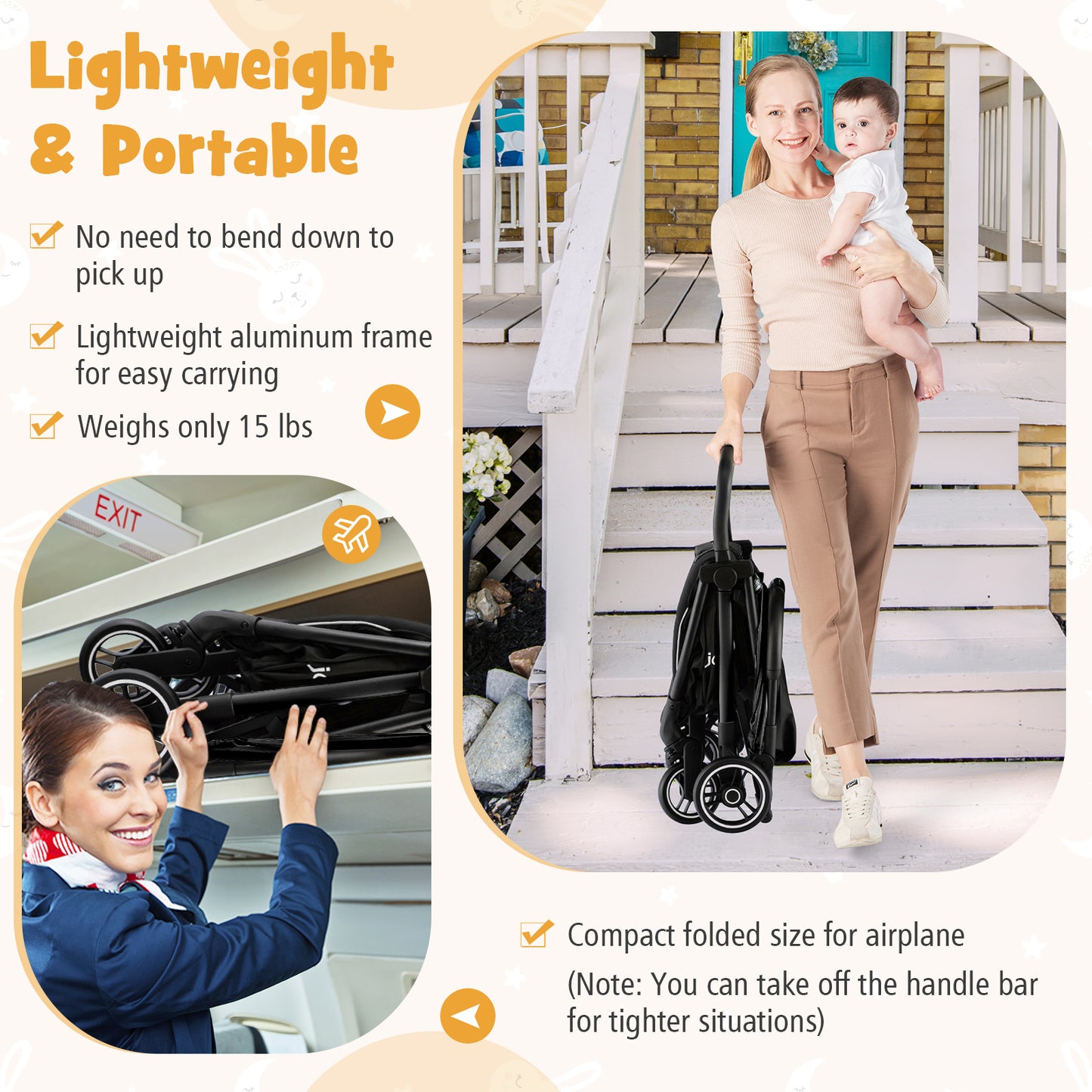 Lightweight Baby Stroller |Compact Travel Stroller for Airplane Fits Airplane Cabin & Overhead