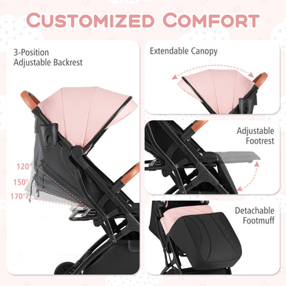 Lightweight Baby Stroller Compact Travel Stroller with One-Hand Folding-Pink