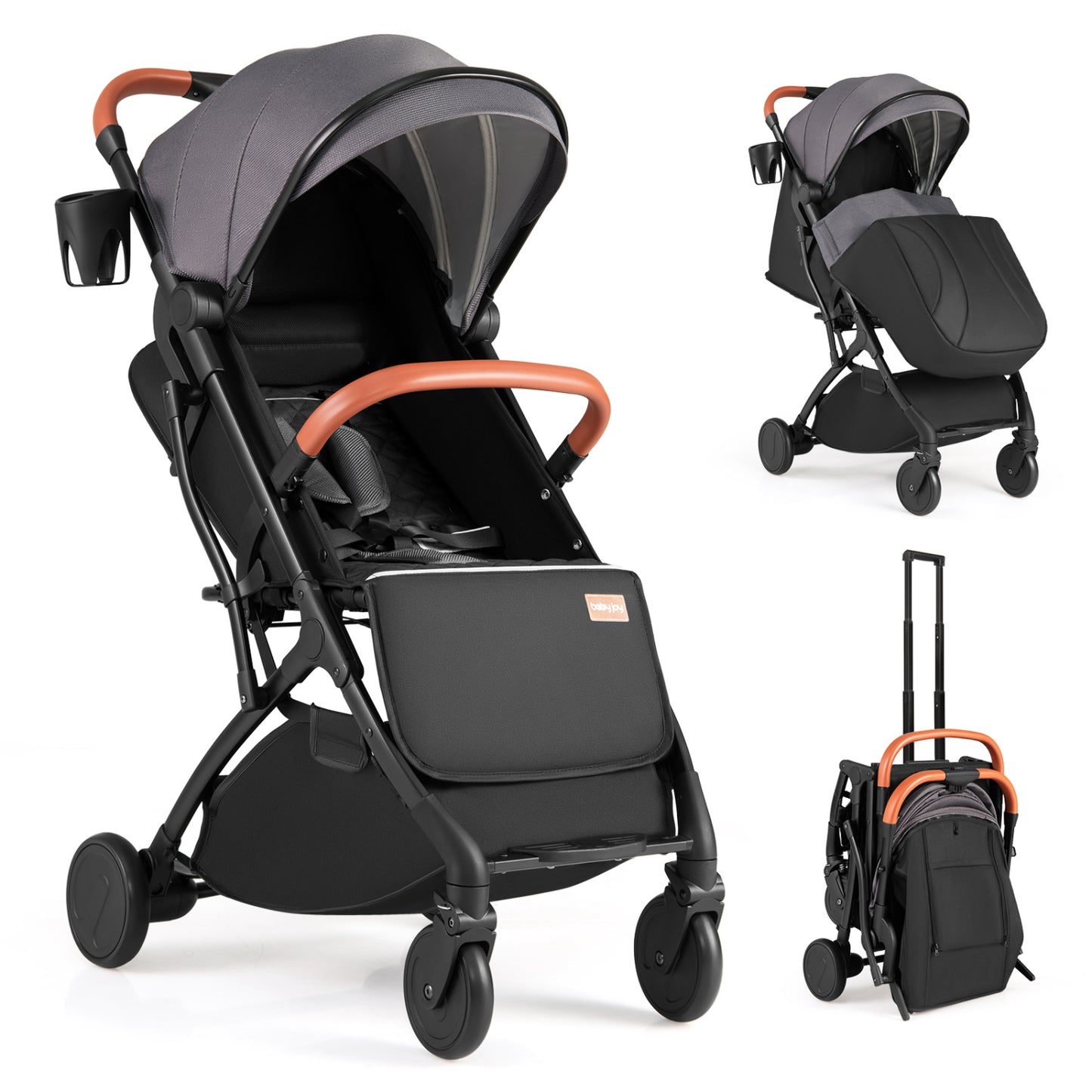 Lightweight Baby Stroller Compact Travel Stroller with One-Hand Folding-Gray