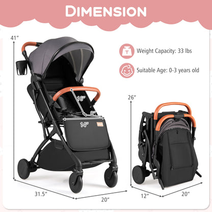 Lightweight Baby Stroller Compact Travel Stroller with One-Hand Folding-Gray