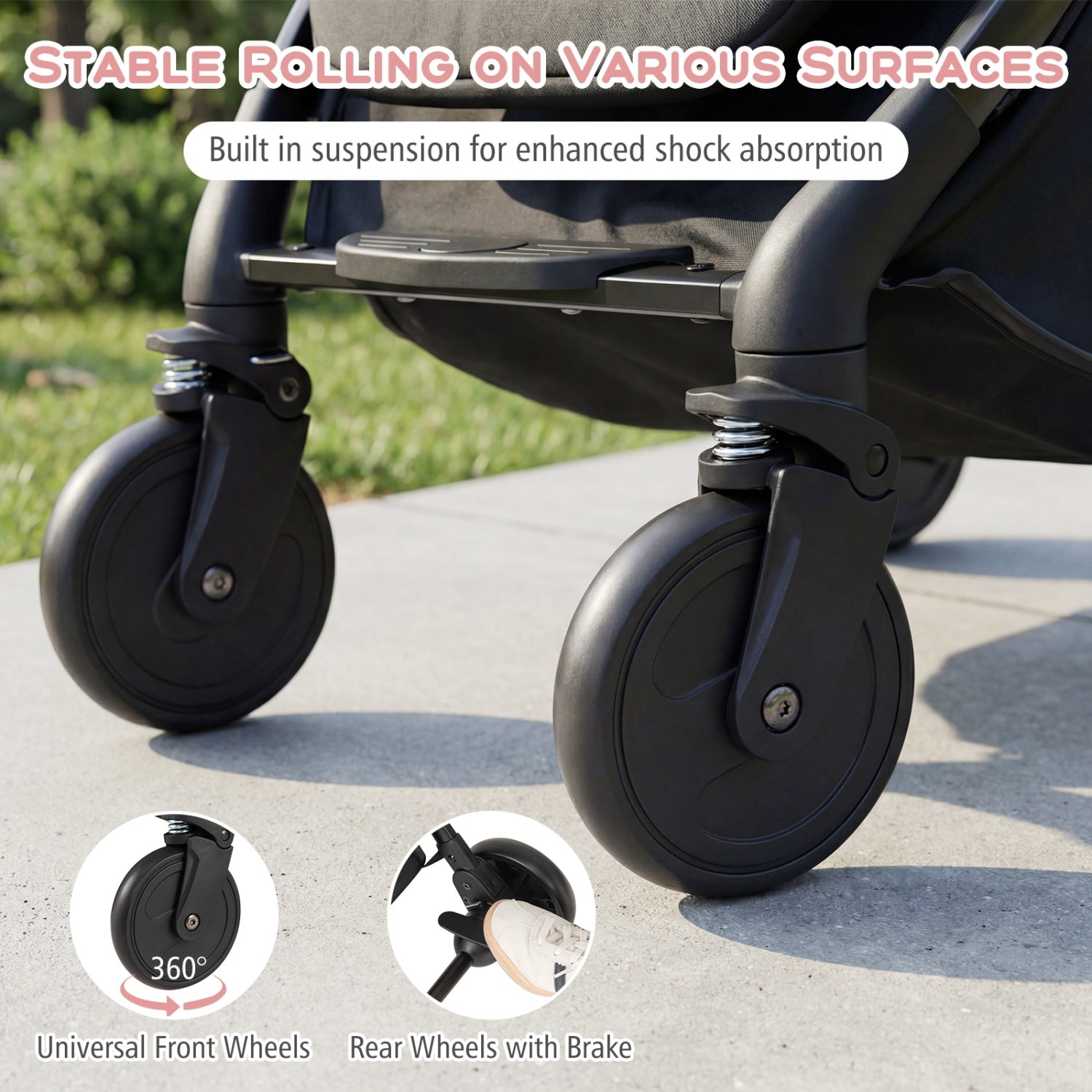 Lightweight Baby Stroller Compact Travel Stroller with One-Hand Folding-Gray