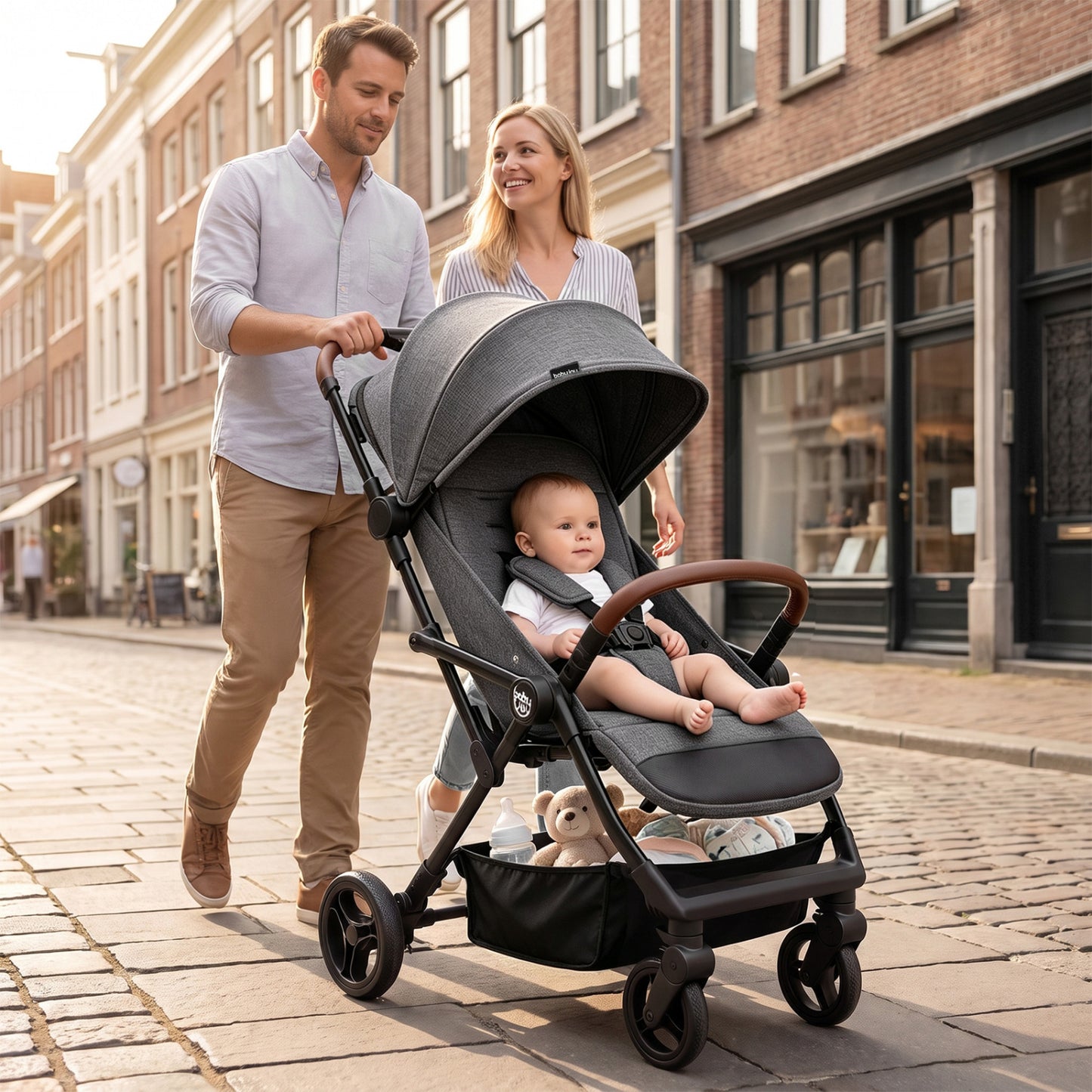 Lightweight Baby Stroller with One-Hand Folding and Canopy