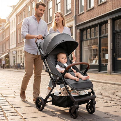 Lightweight Baby Stroller with One-Hand Folding and Canopy