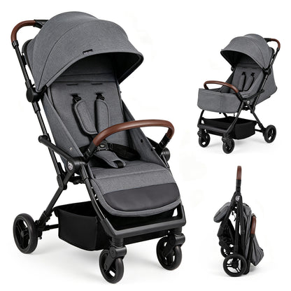 Lightweight Baby Stroller with One-Hand Folding and Canopy