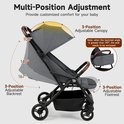 Lightweight Baby Stroller with One-Hand Folding and Canopy