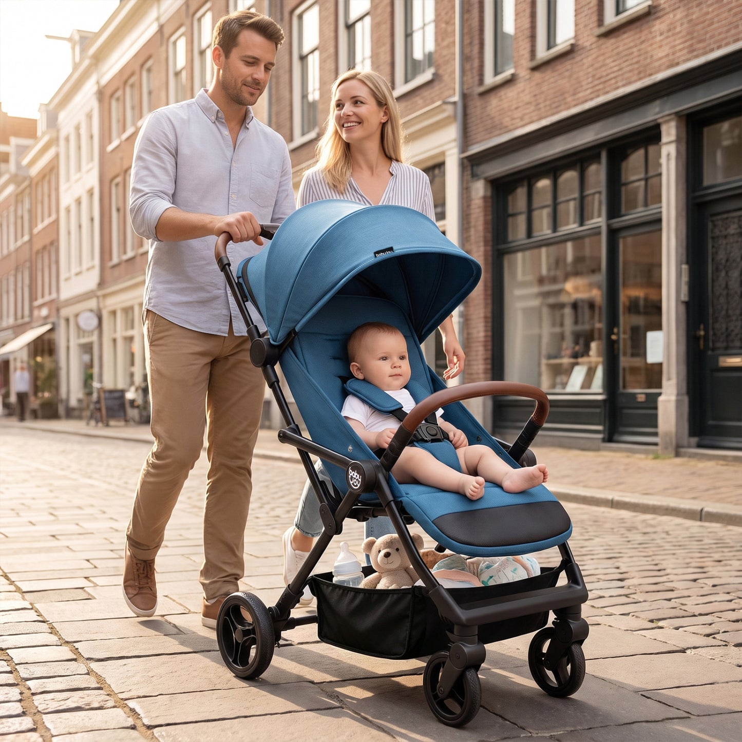 Lightweight Baby Stroller with One-Hand Folding and Canopy