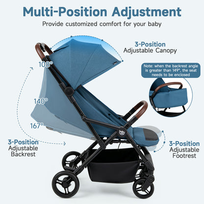Lightweight Baby Stroller with One-Hand Folding and Canopy