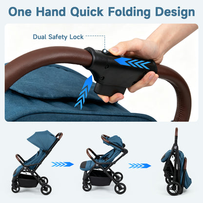 Lightweight Baby Stroller with One-Hand Folding and Canopy
