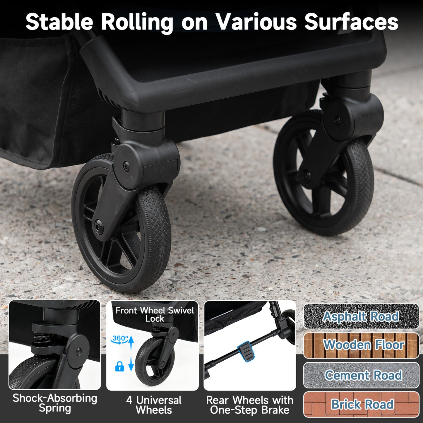 Lightweight Baby Stroller with One-Hand Folding and Canopy
