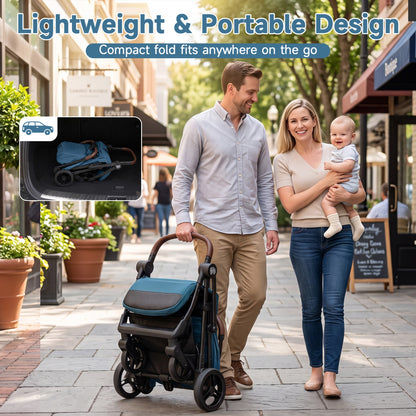 Lightweight Baby Stroller with One-Hand Folding and Canopy