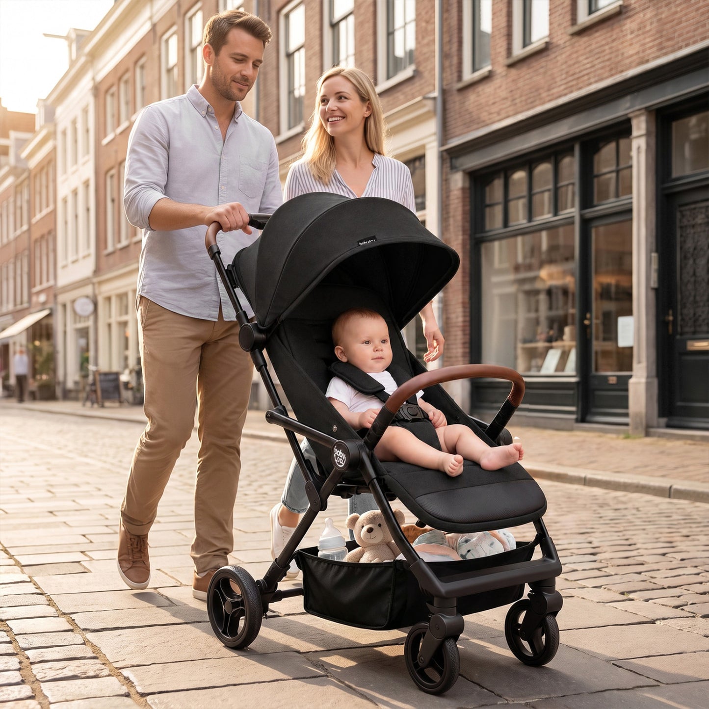 Lightweight Baby Stroller with One-Hand Folding and Canopy