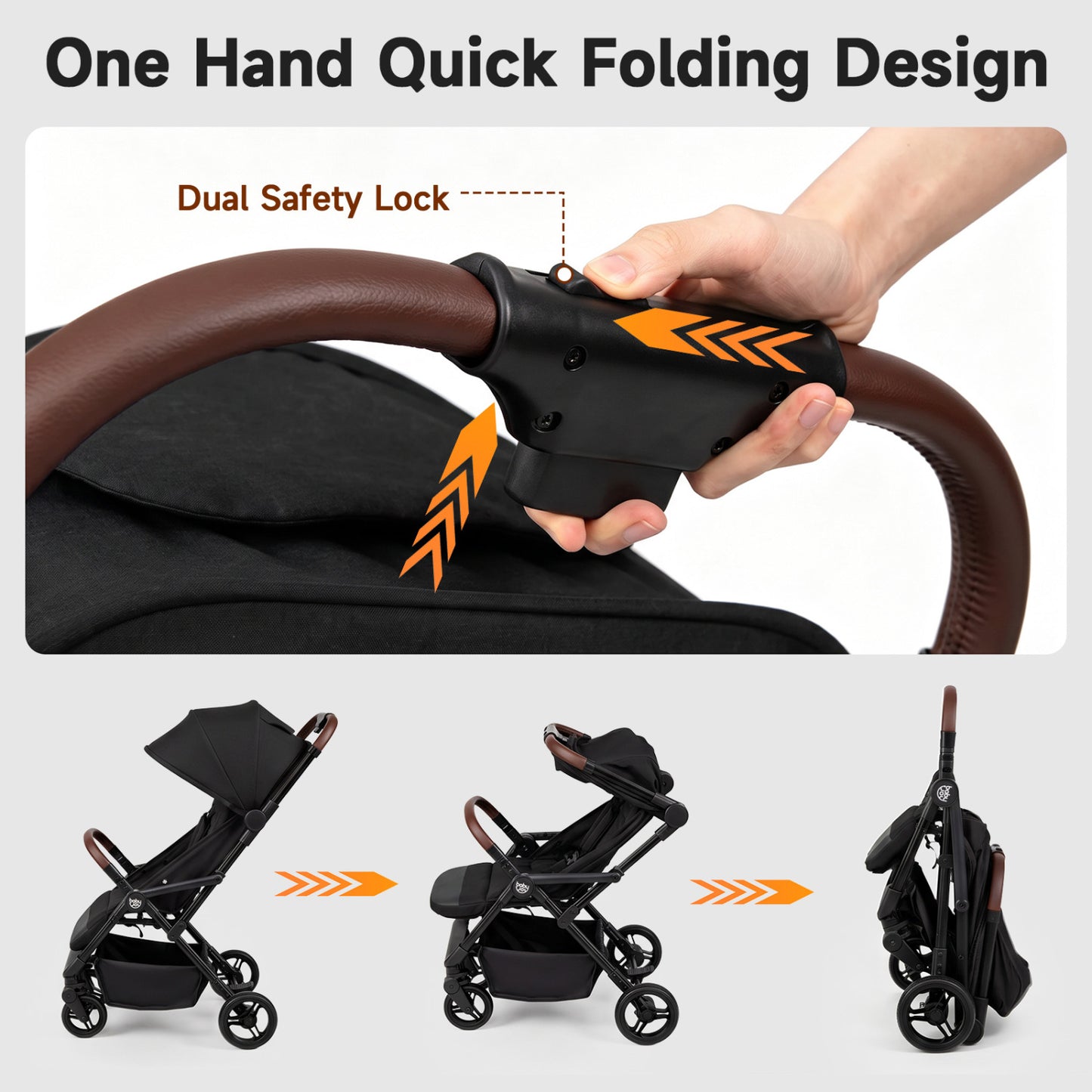 Lightweight Baby Stroller with One-Hand Folding and Canopy