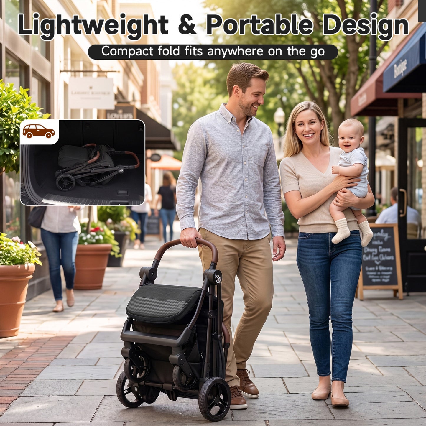 Lightweight Baby Stroller with One-Hand Folding and Canopy