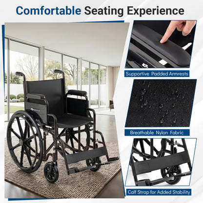 Folding Wheelchair for Adults with Swing-Away Footrest