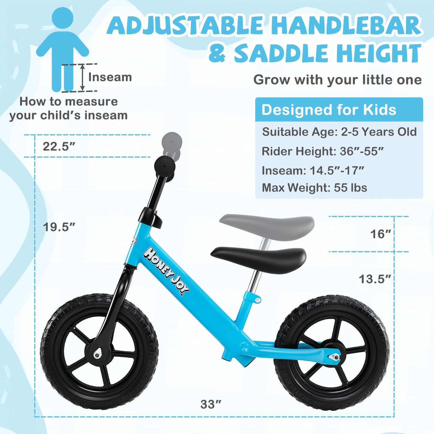 Lightweight Toddler Balance Bike No Pedal Training Bicycle-Blue