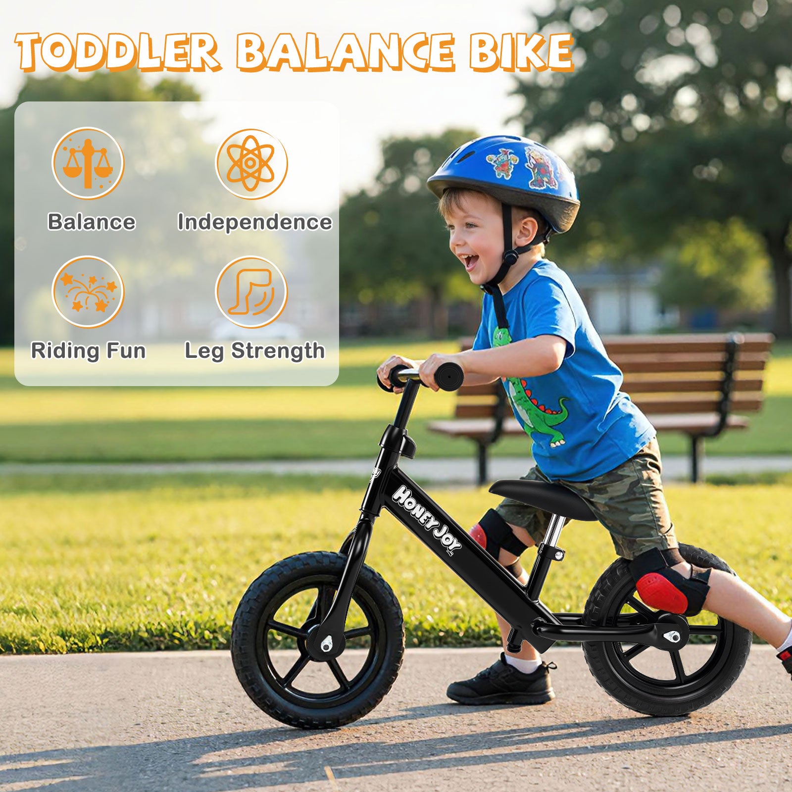 Lightweight Toddler Balance Bike No Pedal Training Bicycle-Black